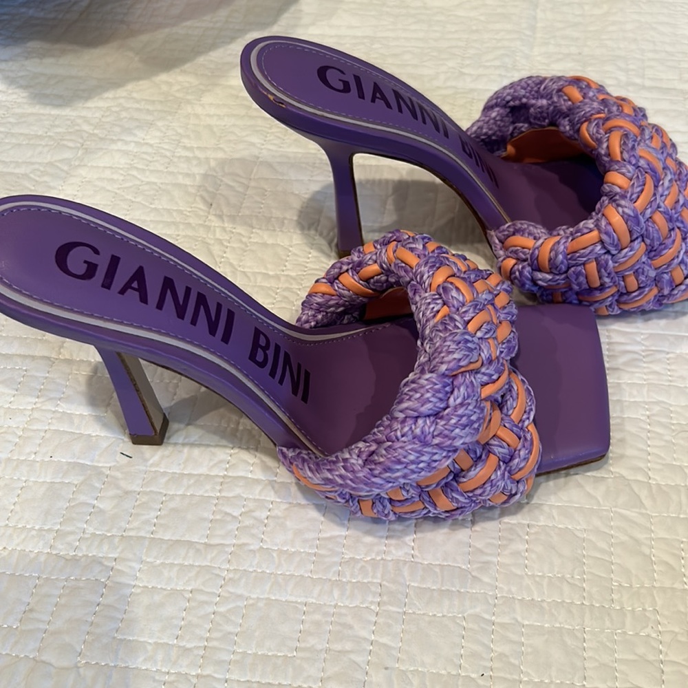 EUC GIANNI BINI bibby woven breaded cord purple square toe heels-worn once - Picture 7 of 10